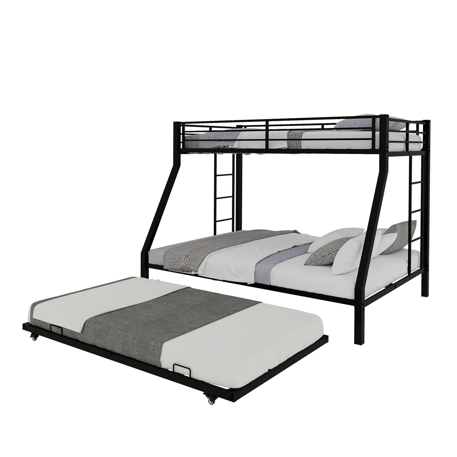 Bunk Bed For Kids, Convertible Frame With Ladders & Guardrail
