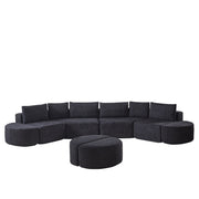 Modular Sectional Sofa With 6 Pillows And 4 Curved Footstools For Living Rooms - Black