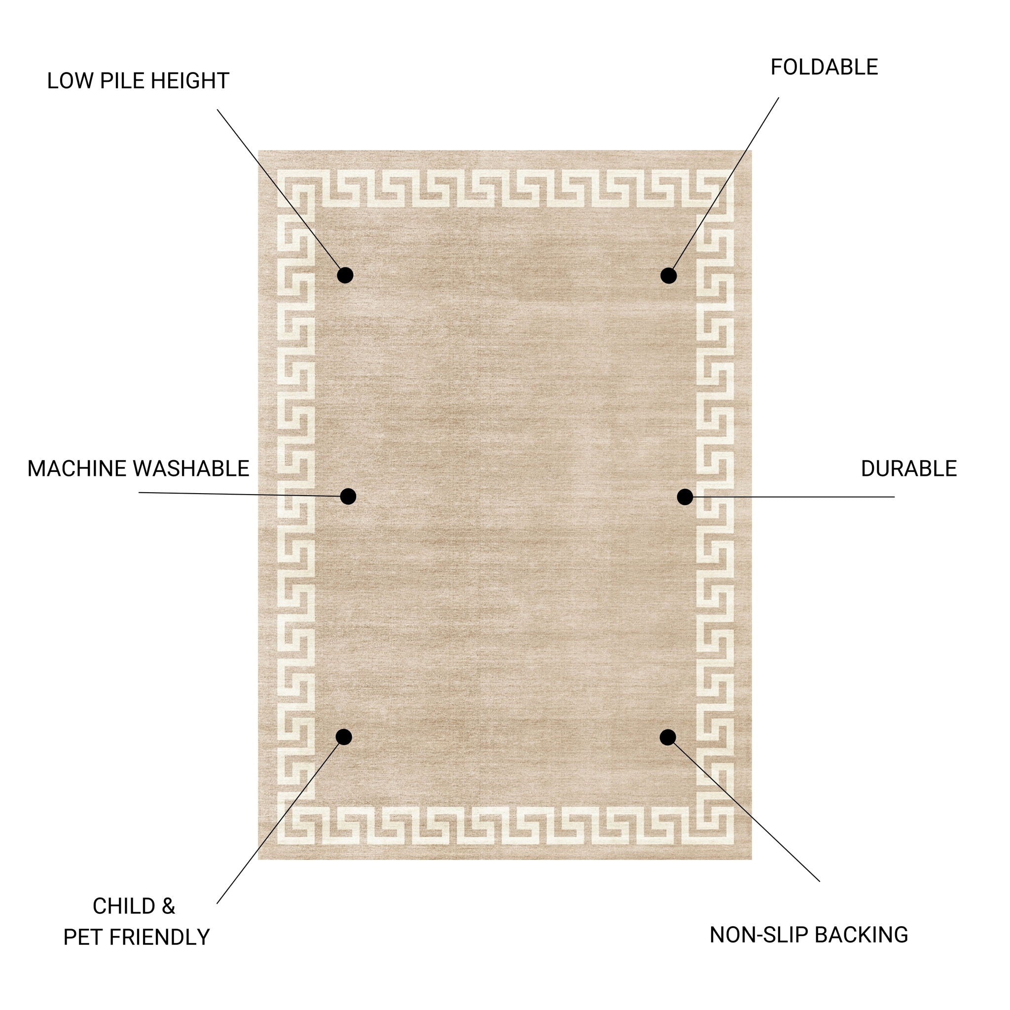 Toucan - 5' X 7' Washable Non - Slip Area Rug - Beige