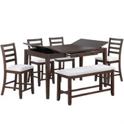 6 Piece Counter Height Dining Set Table With Storage Ladder Back Chairs And Bench - Walnut