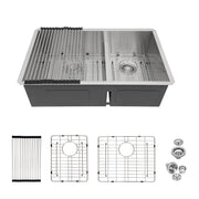 Modern Double Bowl Undermount Kitchen Sink 50 / 50 Design Stainless Steel