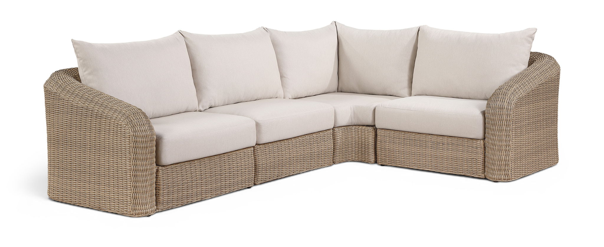 Seacrest - 123.25" Olefin Water Resistant Fabric And Wicker 4 Piece Outdoor Patio Modular Sectional