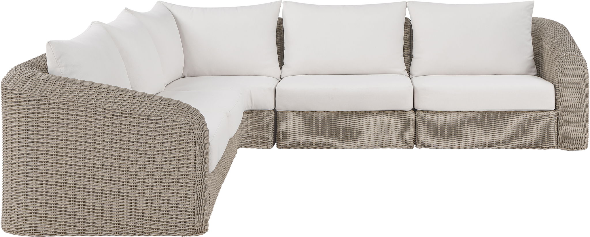 Seacrest - 123.25" Olefin Water Resistant Fabric And Wicker 5 Piece Outdoor Patio Modular Sectional