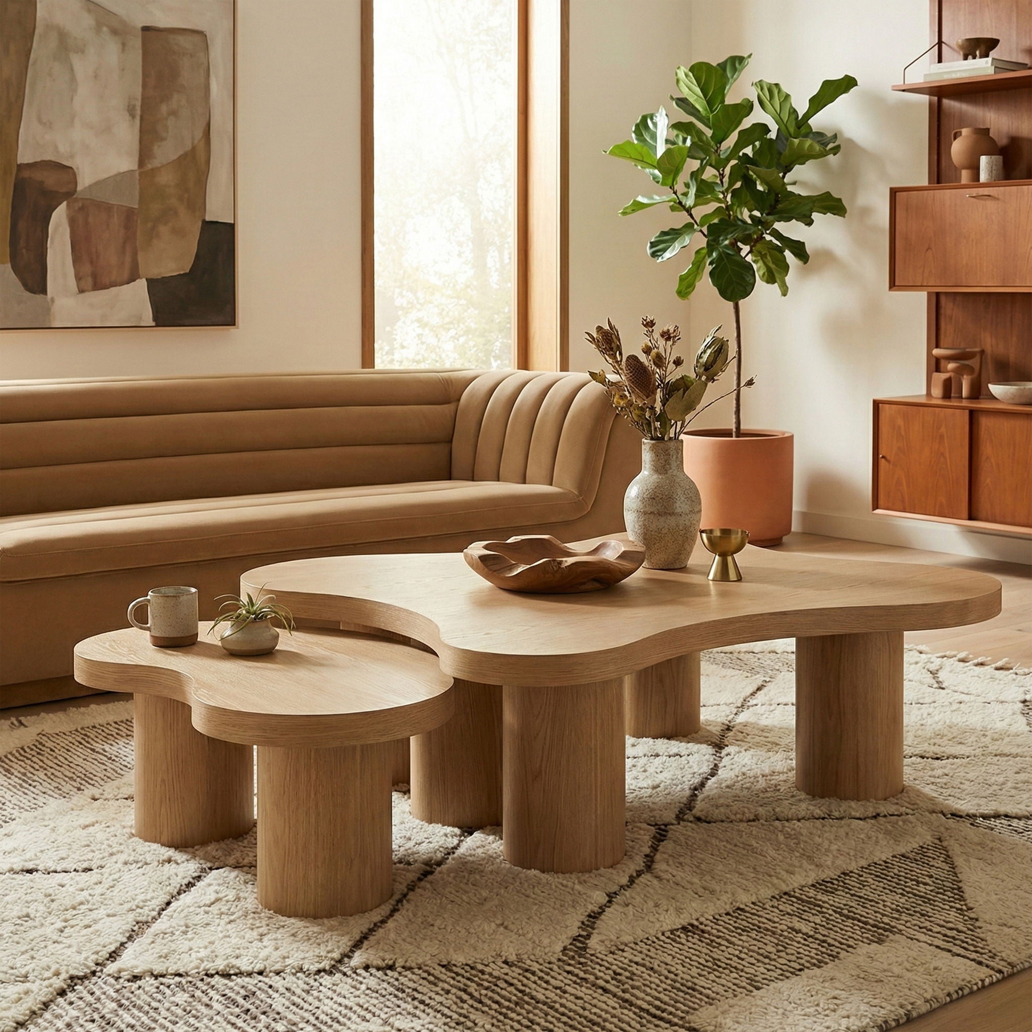 Cove - Oak Veneer And Solid Wood 2 Piece Coffee Table