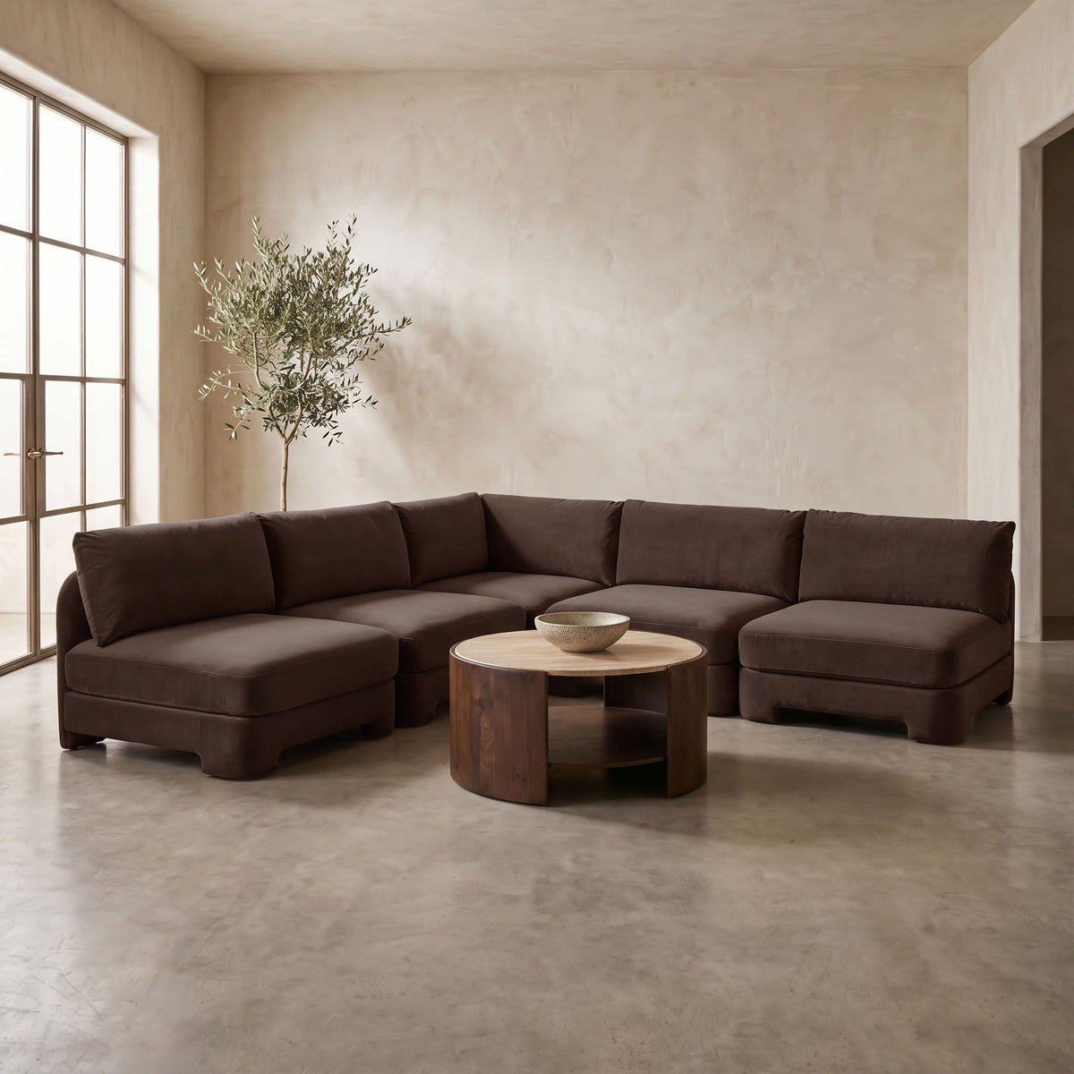 Hammond - Velvet Performance Fabric Upholstered 5 Piece Armless Sectional