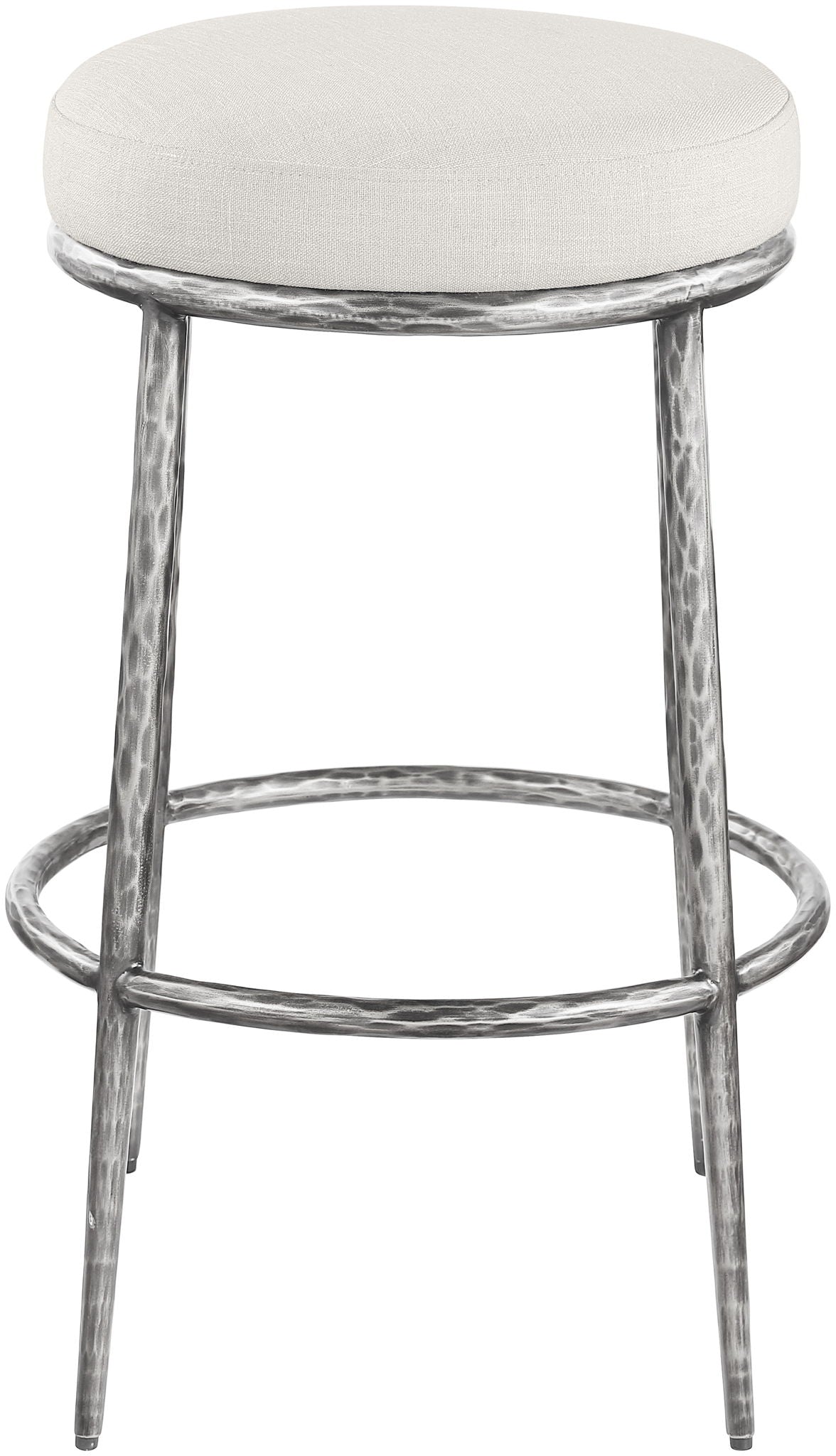 Ferro - Performance Fabric Upholstered Backless Bar Stool - Antique Silver