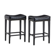 Bar Stool With Brass Nailhead Trim (Set of 2) - Black