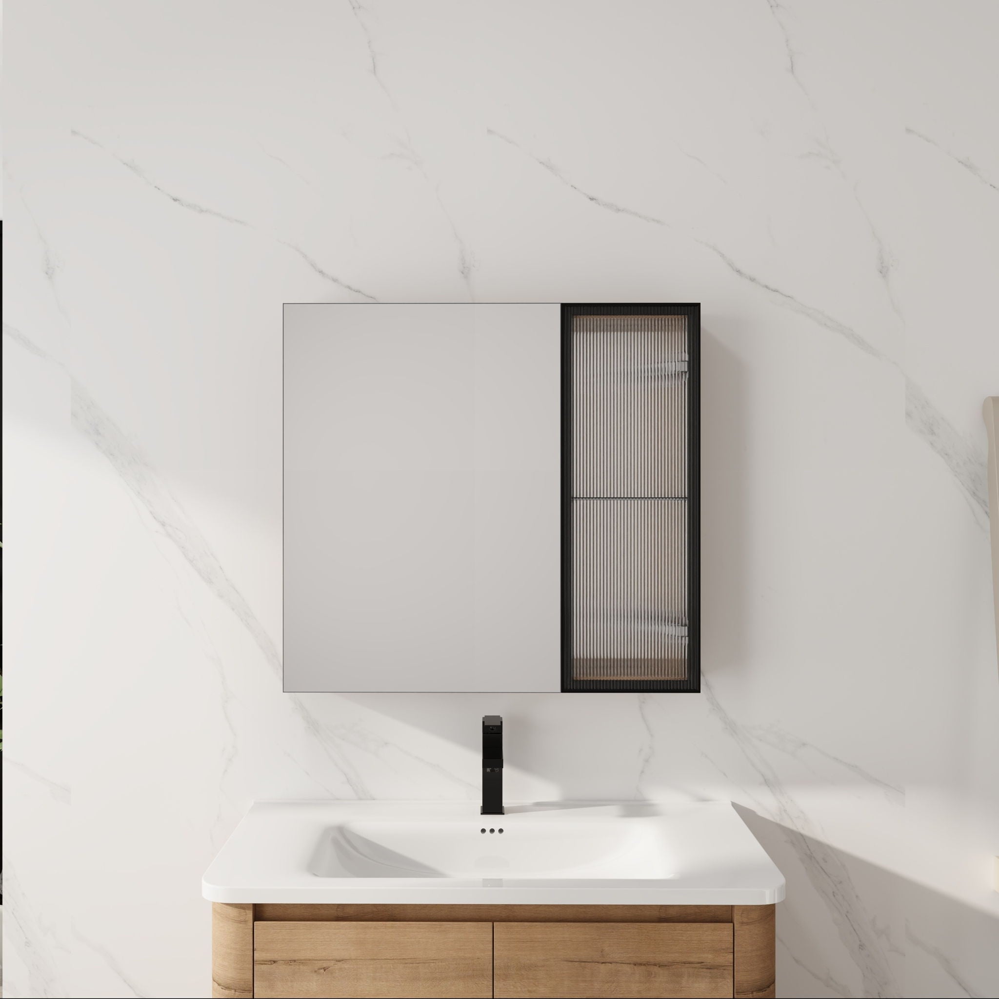 Wall Mounted Bathroom Cabinet & Adjustable Shelves - Imitative Oak