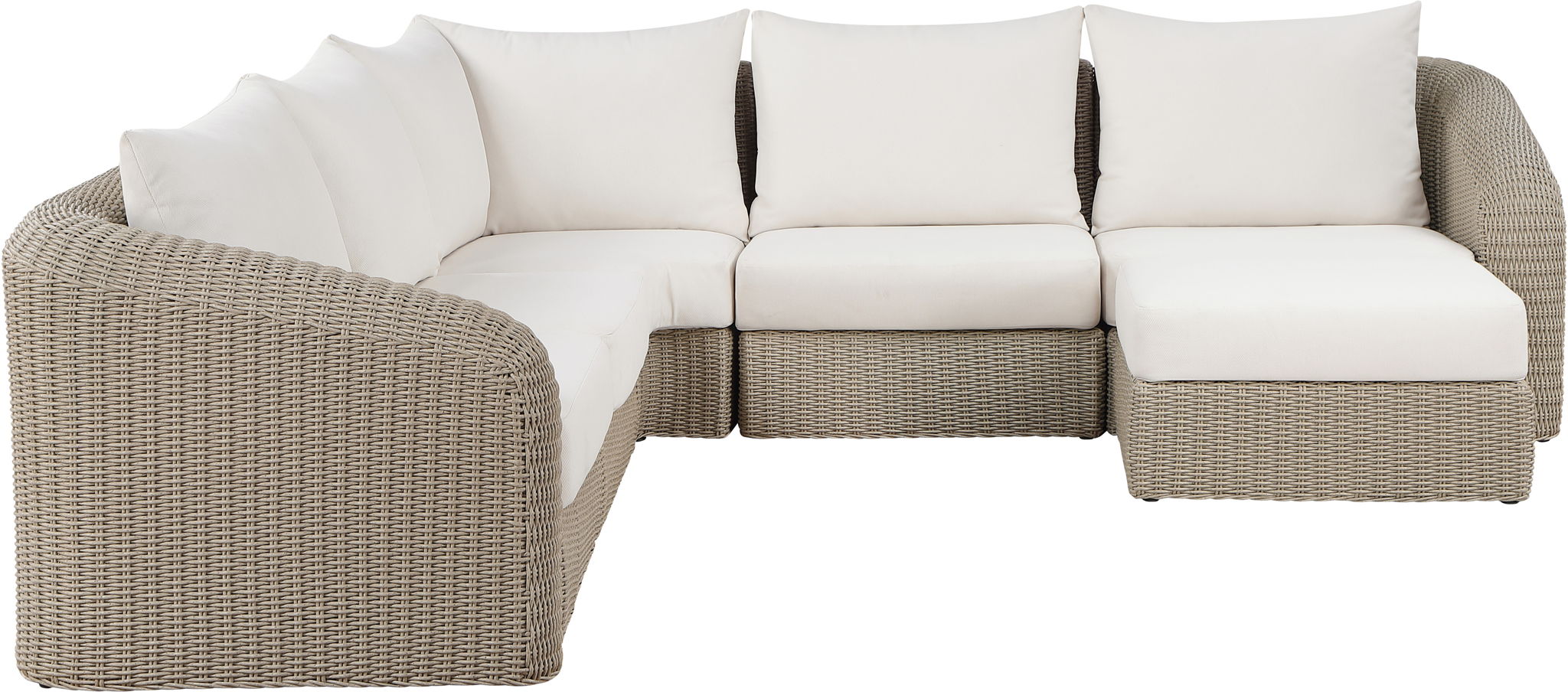 Seacrest - Olefin Water Resistant Fabric And Wicker 6 Piece Outdoor Patio Modular Sectional
