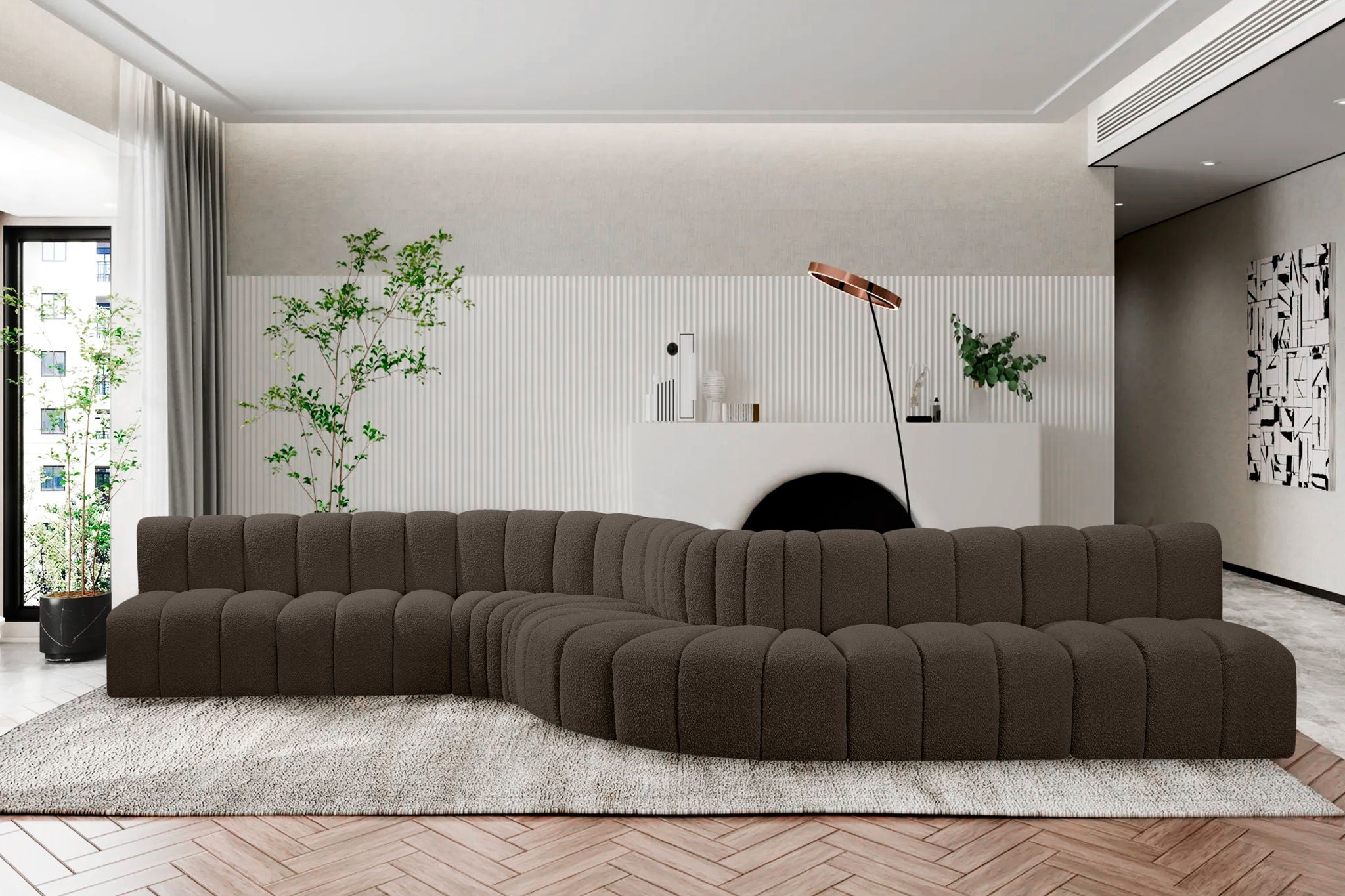 Arc - Boucle Fabric 8 Piece Curved Modular Sofa