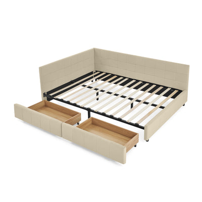Upholstered Storage Tufted Bed Frame With Backrest And Armrests