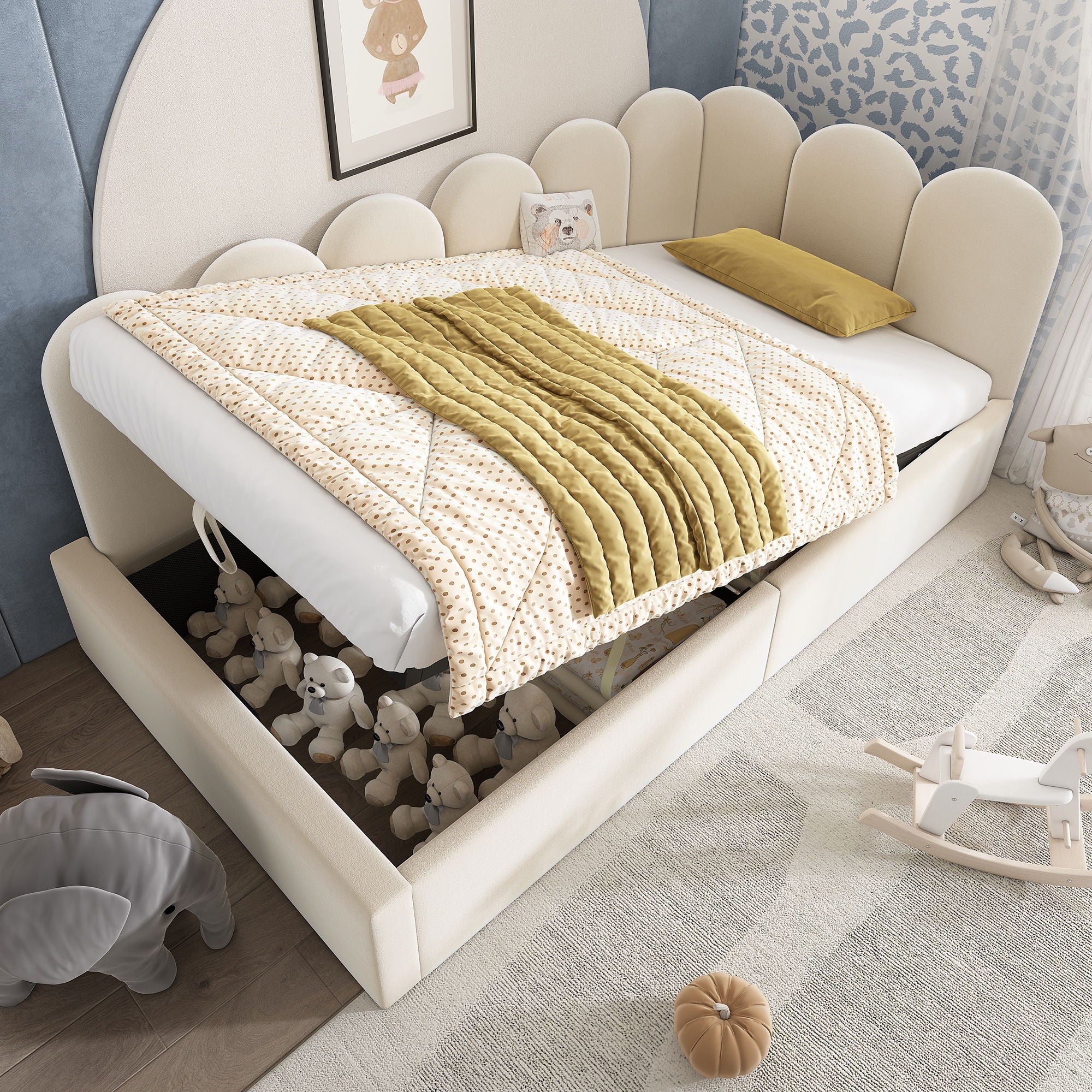 Upholstered Daybed With Metal Slatted Base