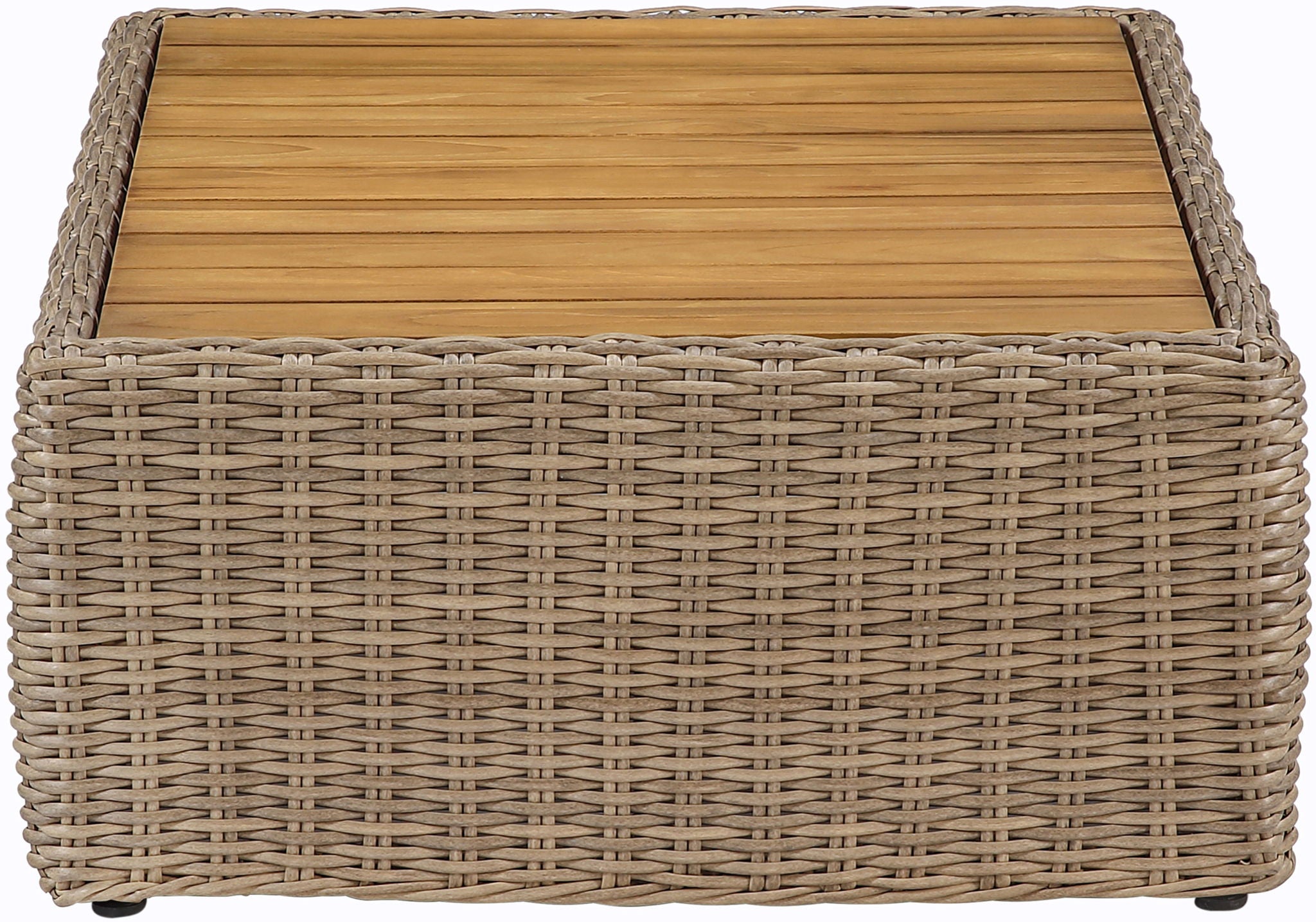 Seacrest - Teak Wood And Wicker Outdoor Patio Coffee Table