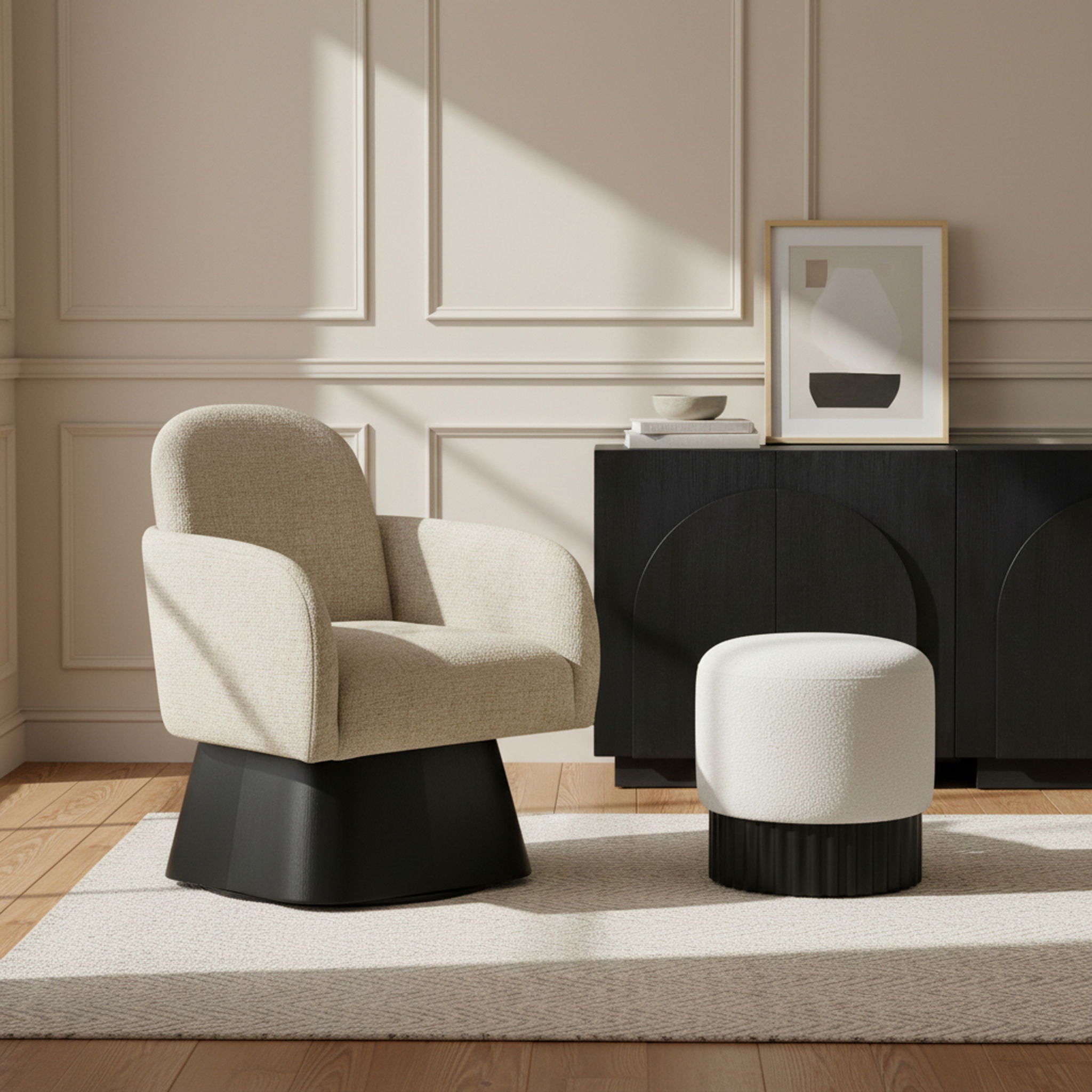 Marlowe - Linen Textured Fabric Upholstered Swivel Accent Chair - Stained Black