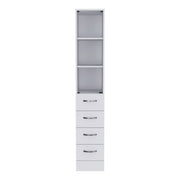 Linen Cabinet, 3 Shelves, 4 Drawers And Metal Handles - White