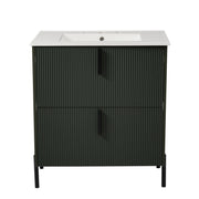 Bathroom Vanity With Ceramic Sink, Fluted Design
