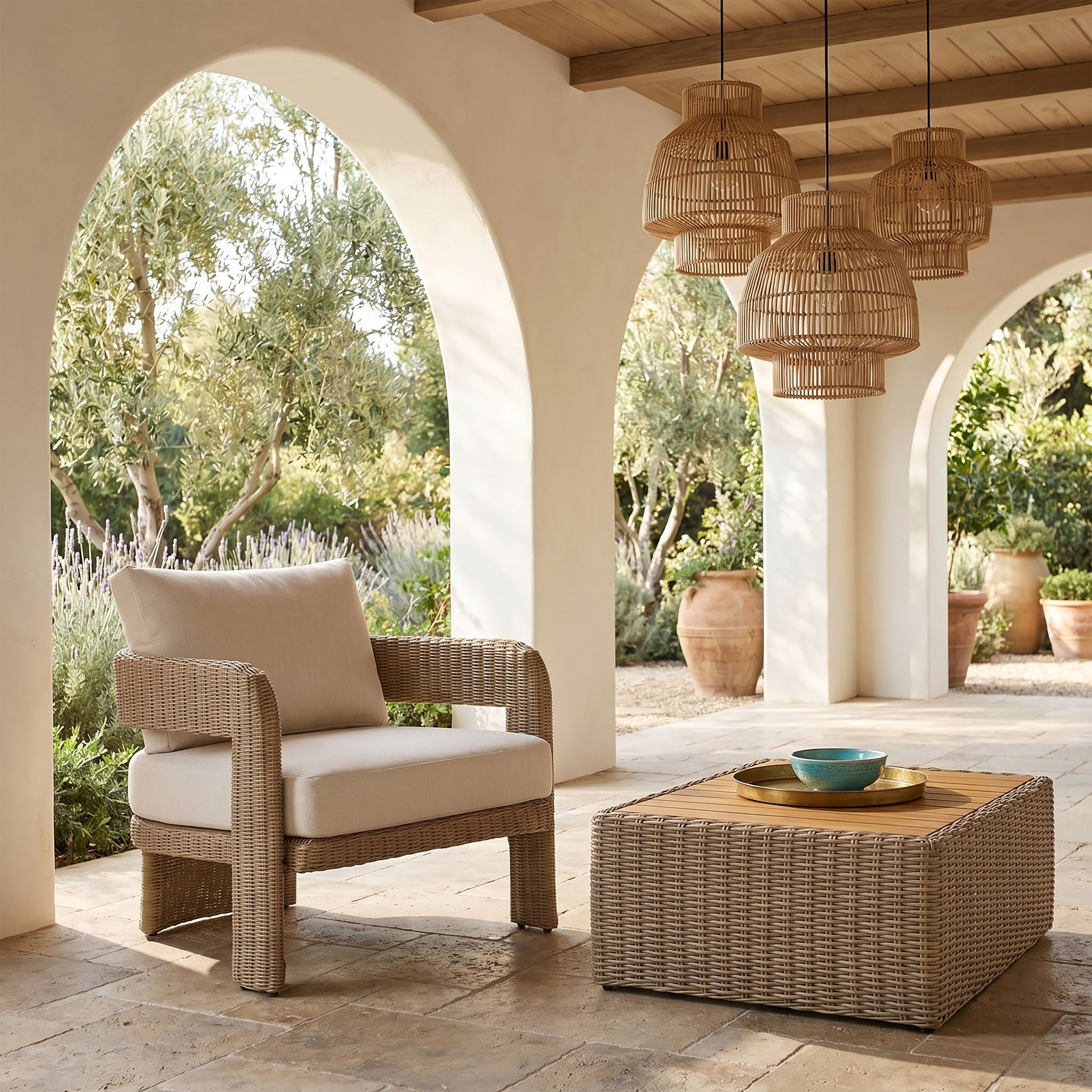Sandbay - Olefin Water Resistant Fabric And Wicker Outdoor Patio Accent Chair