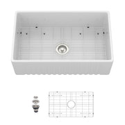Apron-Front Reversible Single Bowl Kitchen Sink With Accessories - White