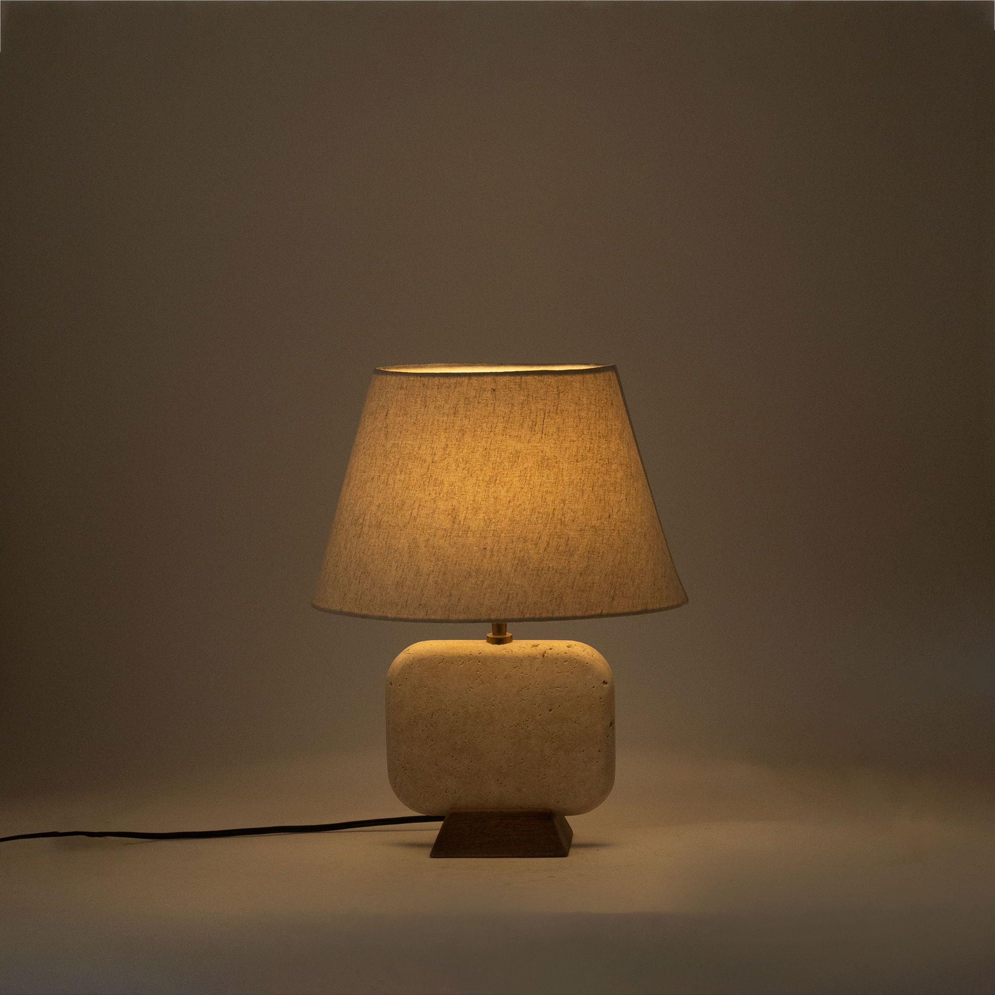 Solis - 14" Genuine Marble And Mango Wood Base With Linen Textured Fabric Shade Table Lamp