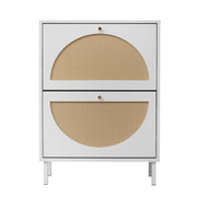 2 Door Shoe Rack, Rattan, Double Layer, Suitable For Living Room, Hallway - White