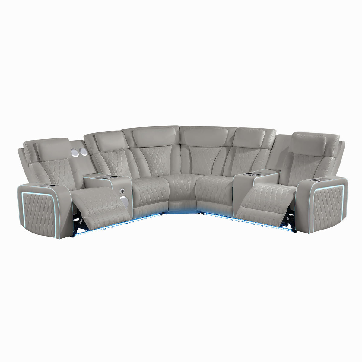 Electra - Power Recliner Sectional Sofa With Power Headrests, Console Loveseats, Wedge, LED Light Strip, Speakers