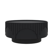 Round Fluted Drum Coffee Table With Sturdy Base For Living Room