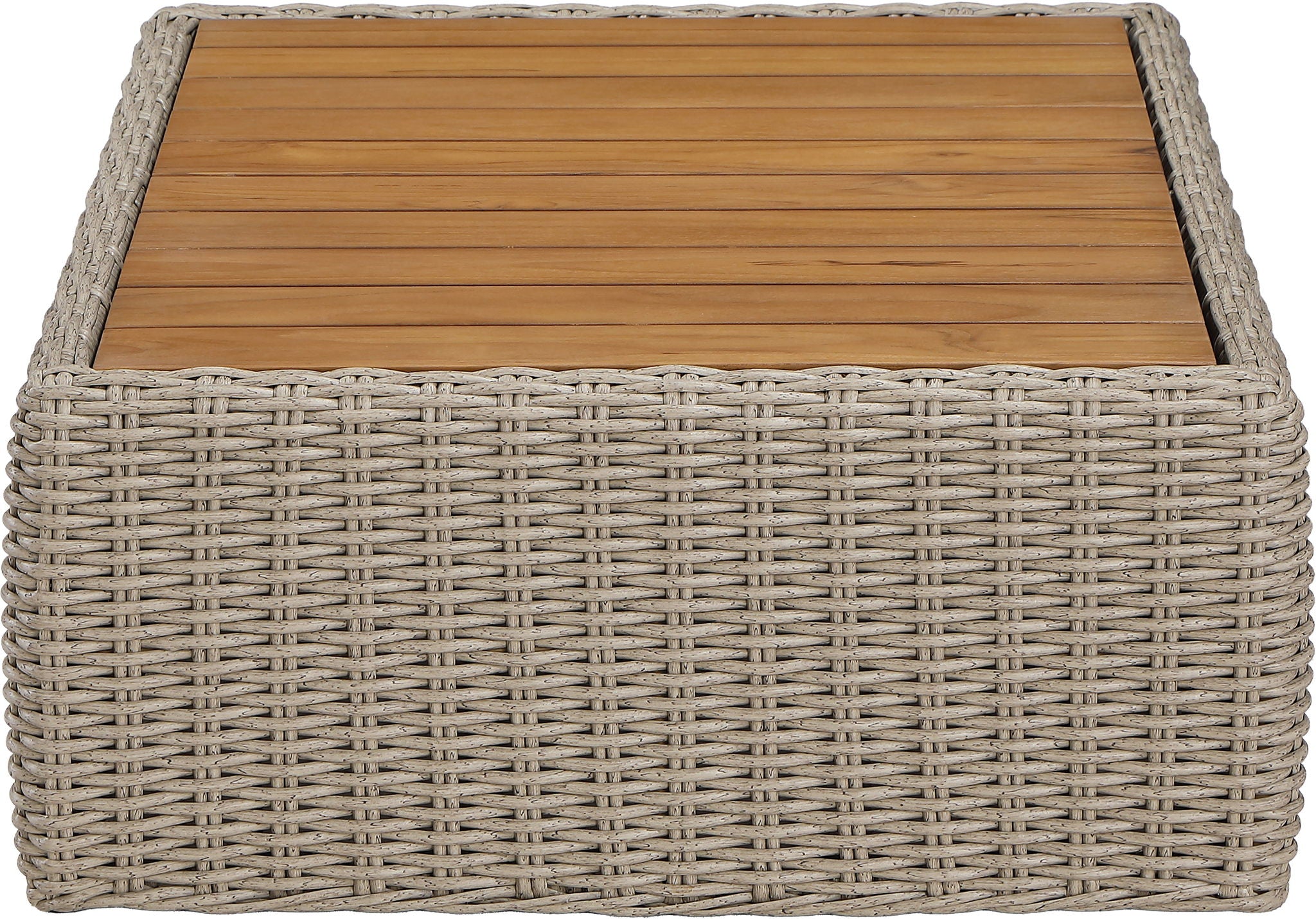Seacrest - Teak Wood And Wicker Outdoor Patio Coffee Table