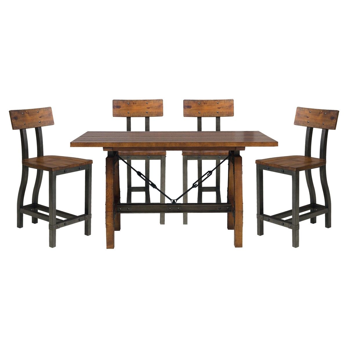 Holverson - 5 Piece Dining Room Set (Table & 4 Side Chairs) - Rustic Brown / Gunmetal