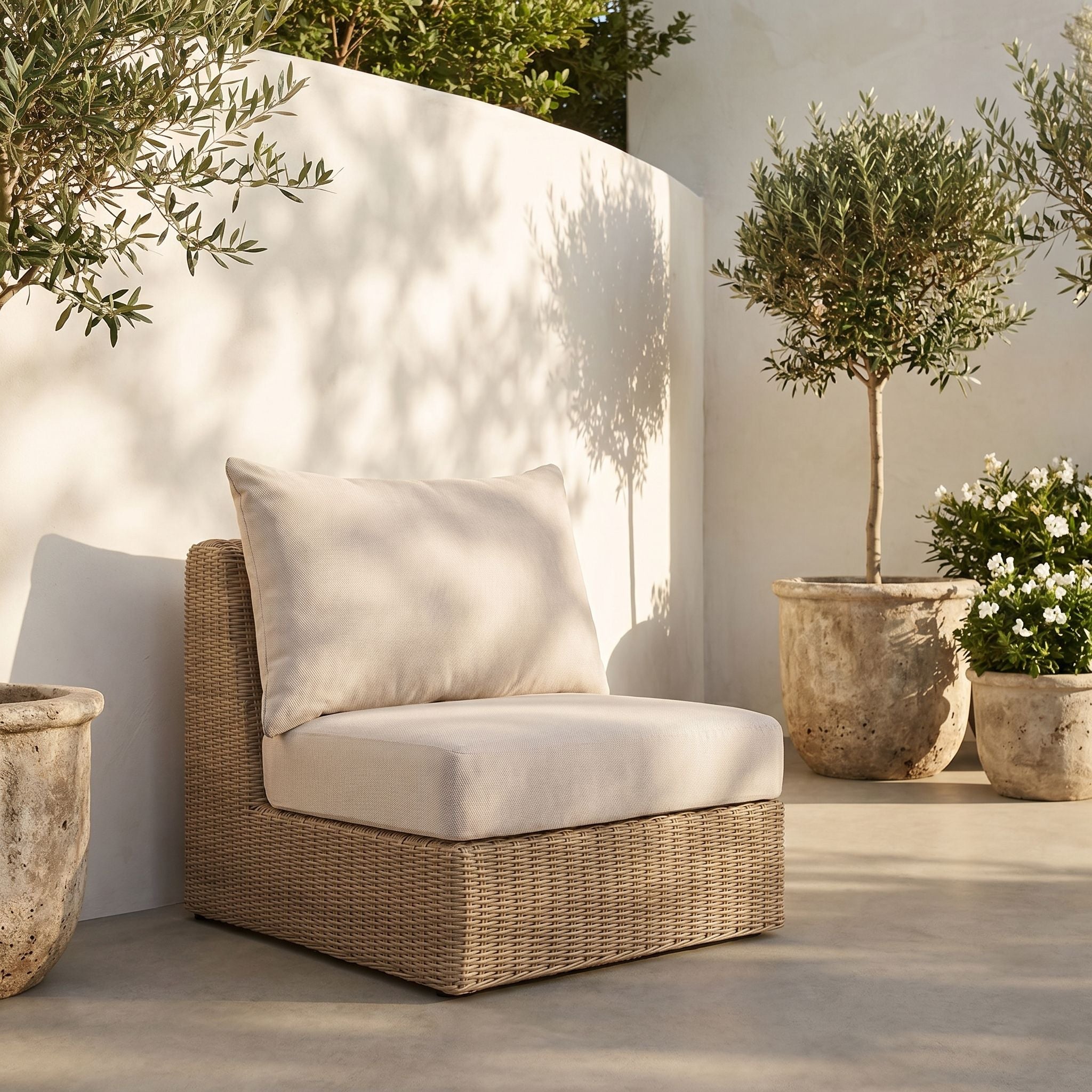Seacrest - Olefin Water Resistant Fabric And Wicker Outdoor Patio Armless Chair