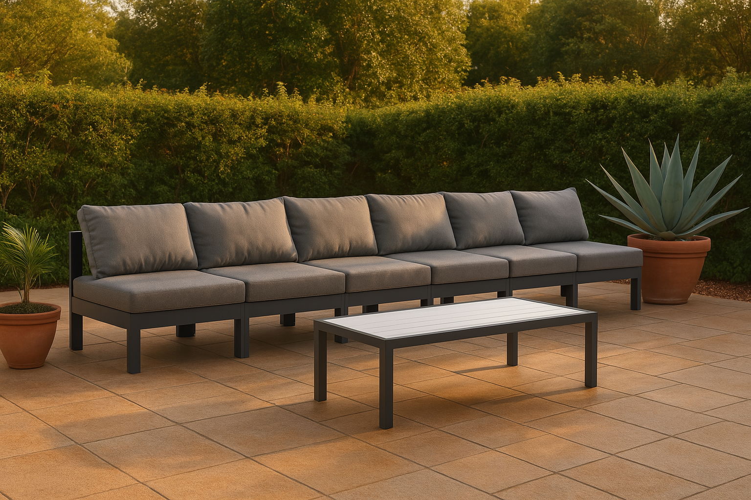 Nizuc - Outdoor Patio 6 Seat Armless Modular Sofa With Gray Frame