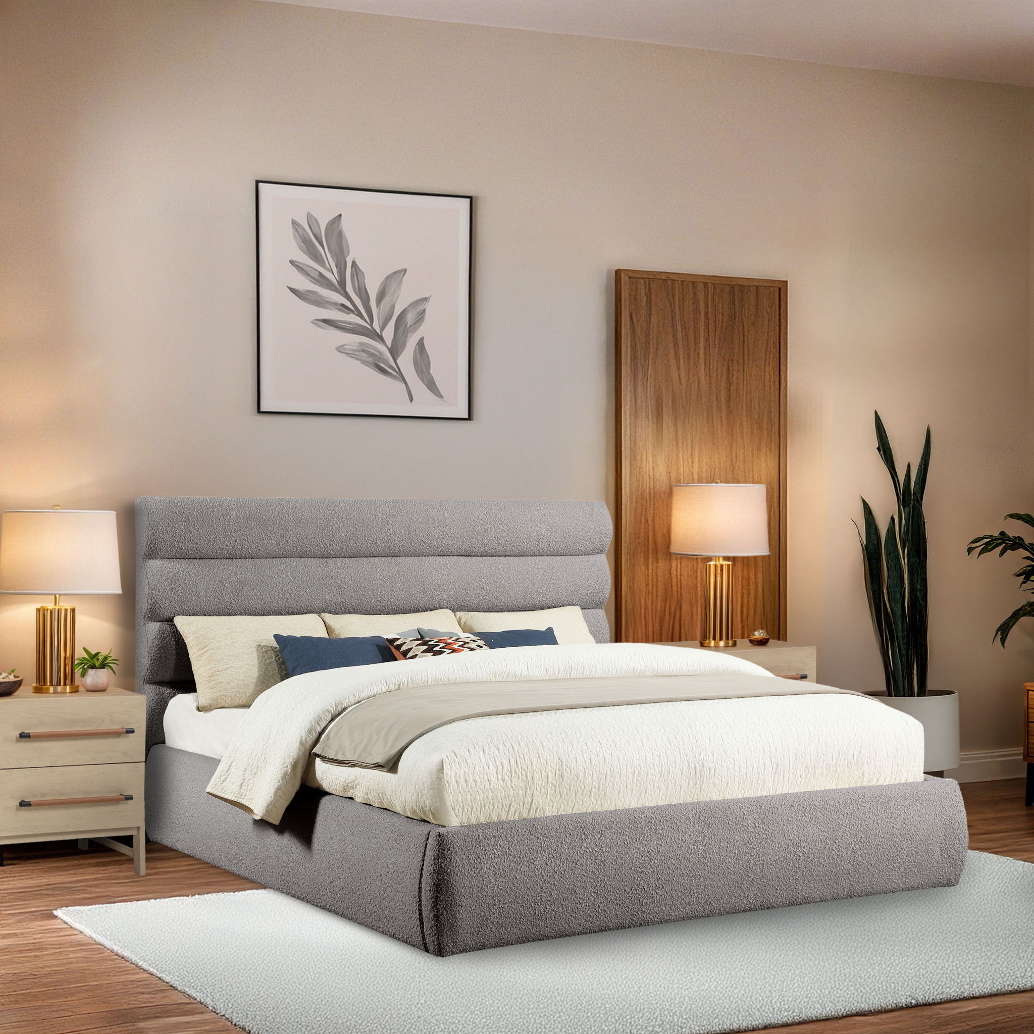 Adam - Boucle Fabric Bed With 52" Headboard