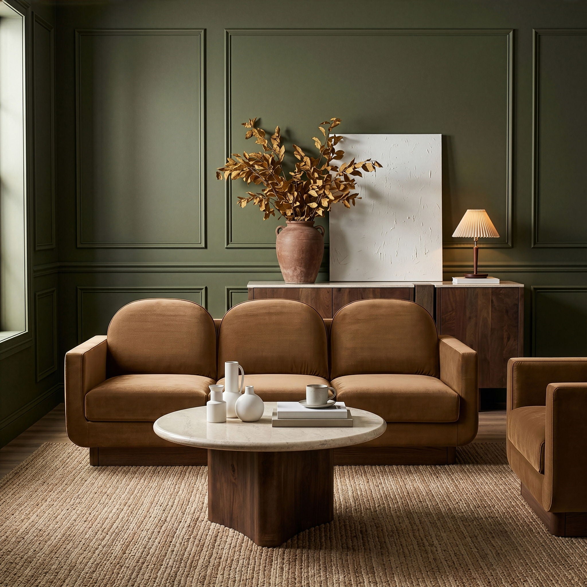 Diviento - Velvet Performance Fabric Upholstered Sofa