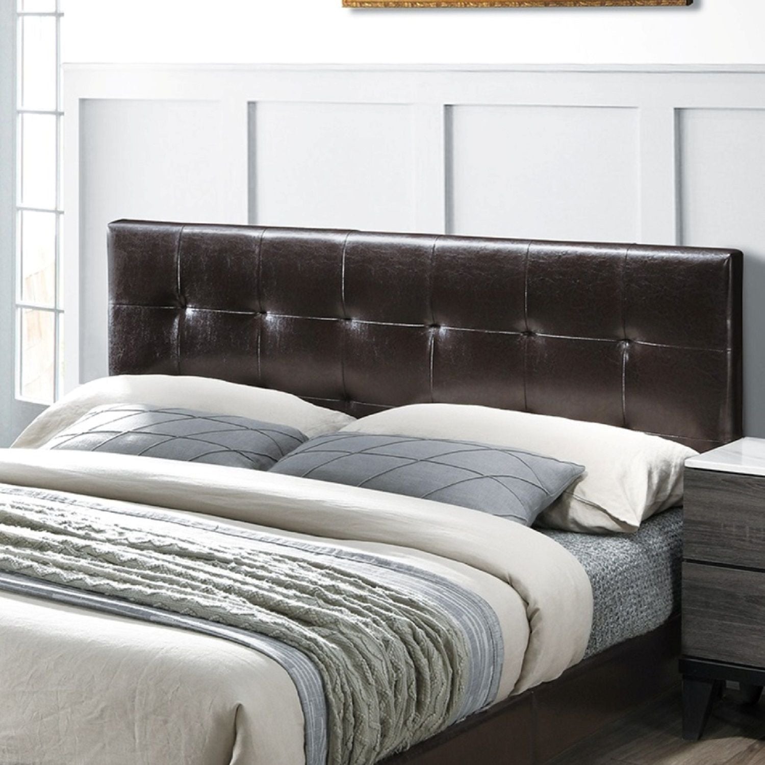 Contemporary Style Bed, Rectangle Headboard