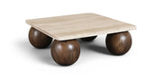 Strata - Travertine And Mango Wood Coffee Table - Brown / Beige