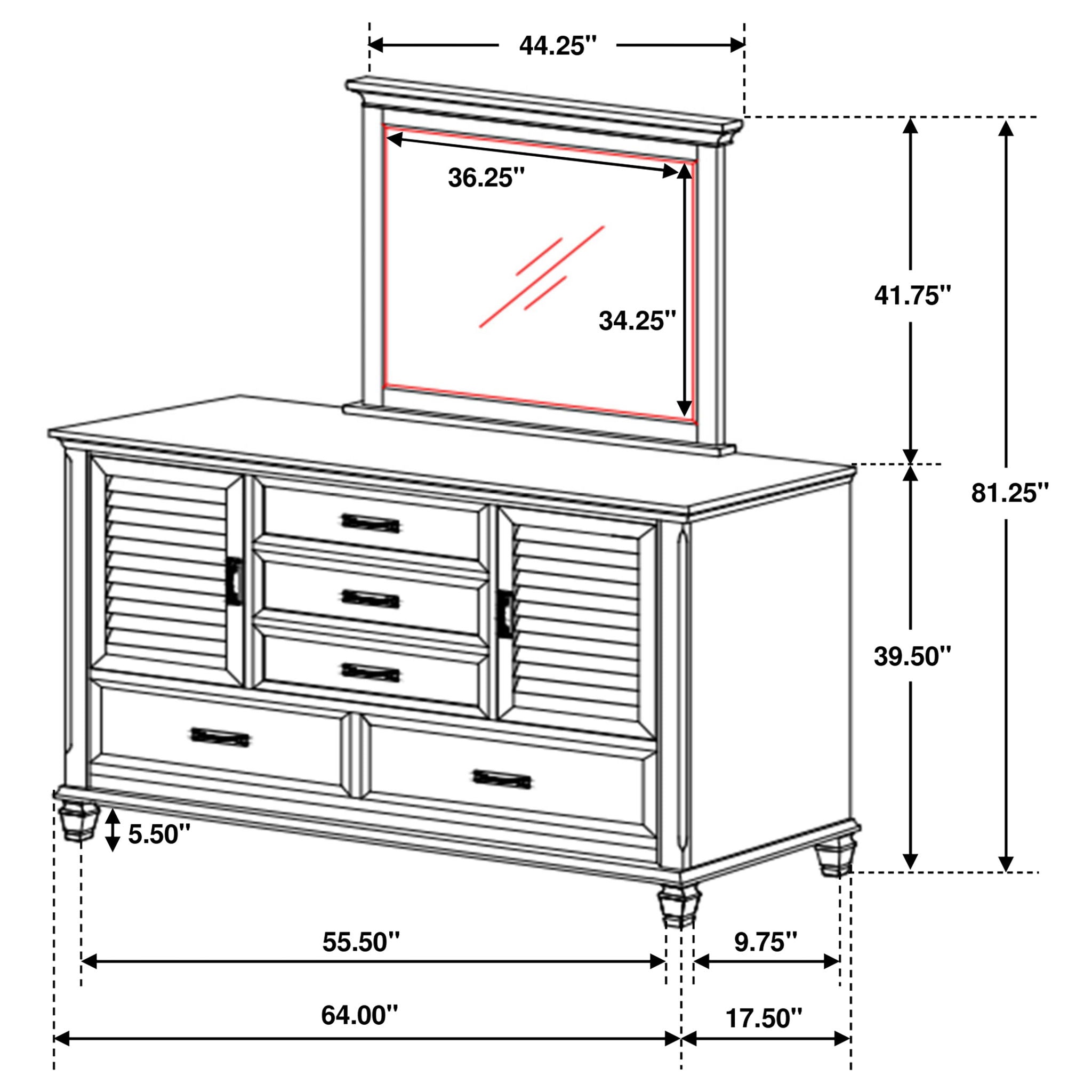 Lockeford - 5 Drawer Dresser With Mirror - White