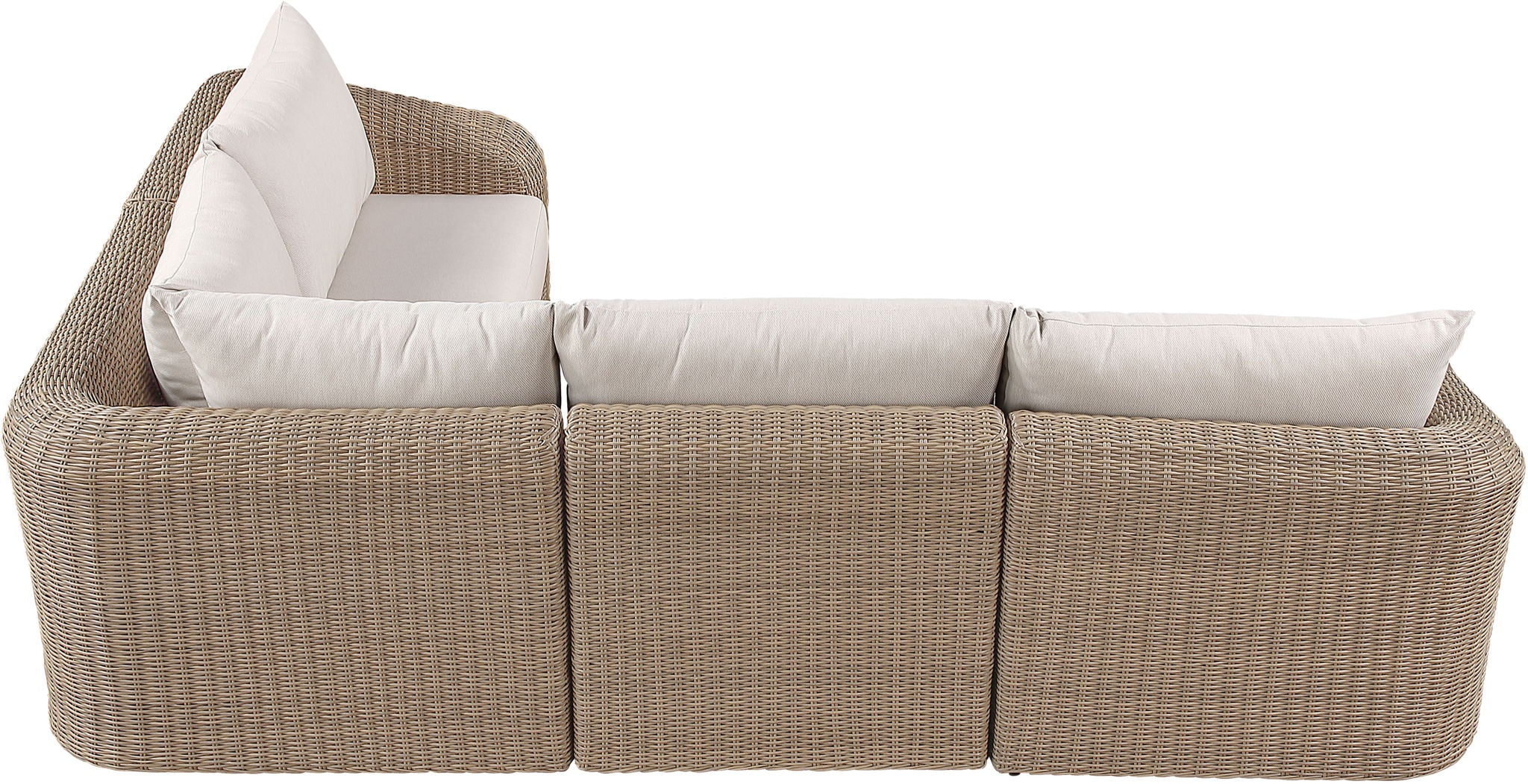Seacrest - 123.25" Olefin Water Resistant Fabric And Wicker 4 Piece Outdoor Patio Modular Sectional