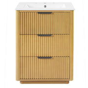 Bathroom Vanity With Sink, Open Shelf & Closed Storage - Natural Wood