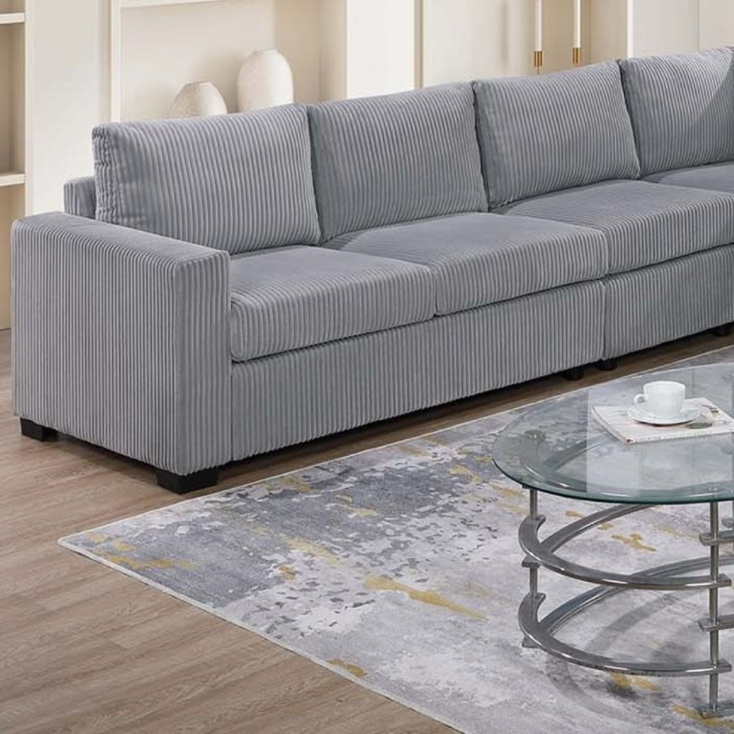 Modern Style L-Shape Sectional Set, USB Ports, Cup Holder