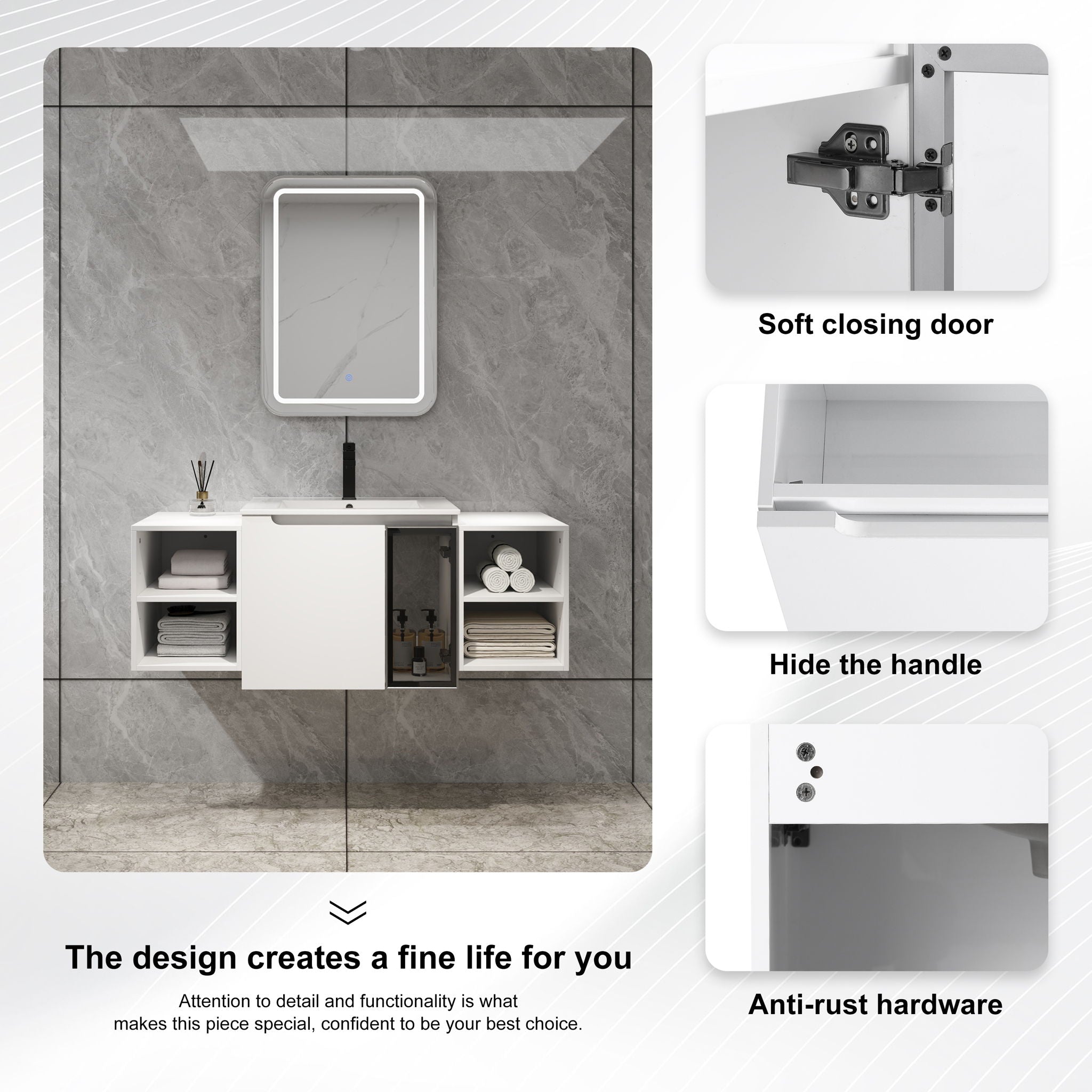 Wall Mounted Bathroom Vanity With Sink, Cabinet & Half Door