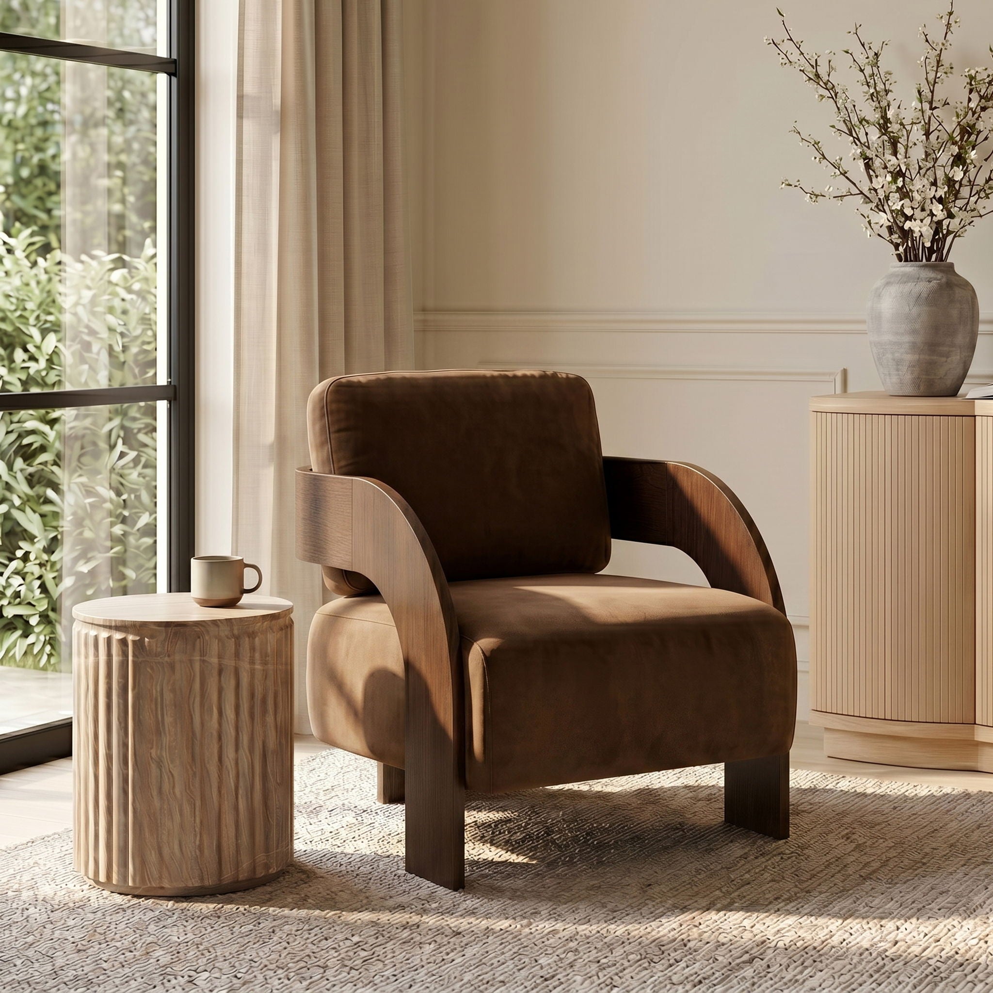 Cedra - Velvet Performance Fabric Upholstered Accent Chair - Brown Frame