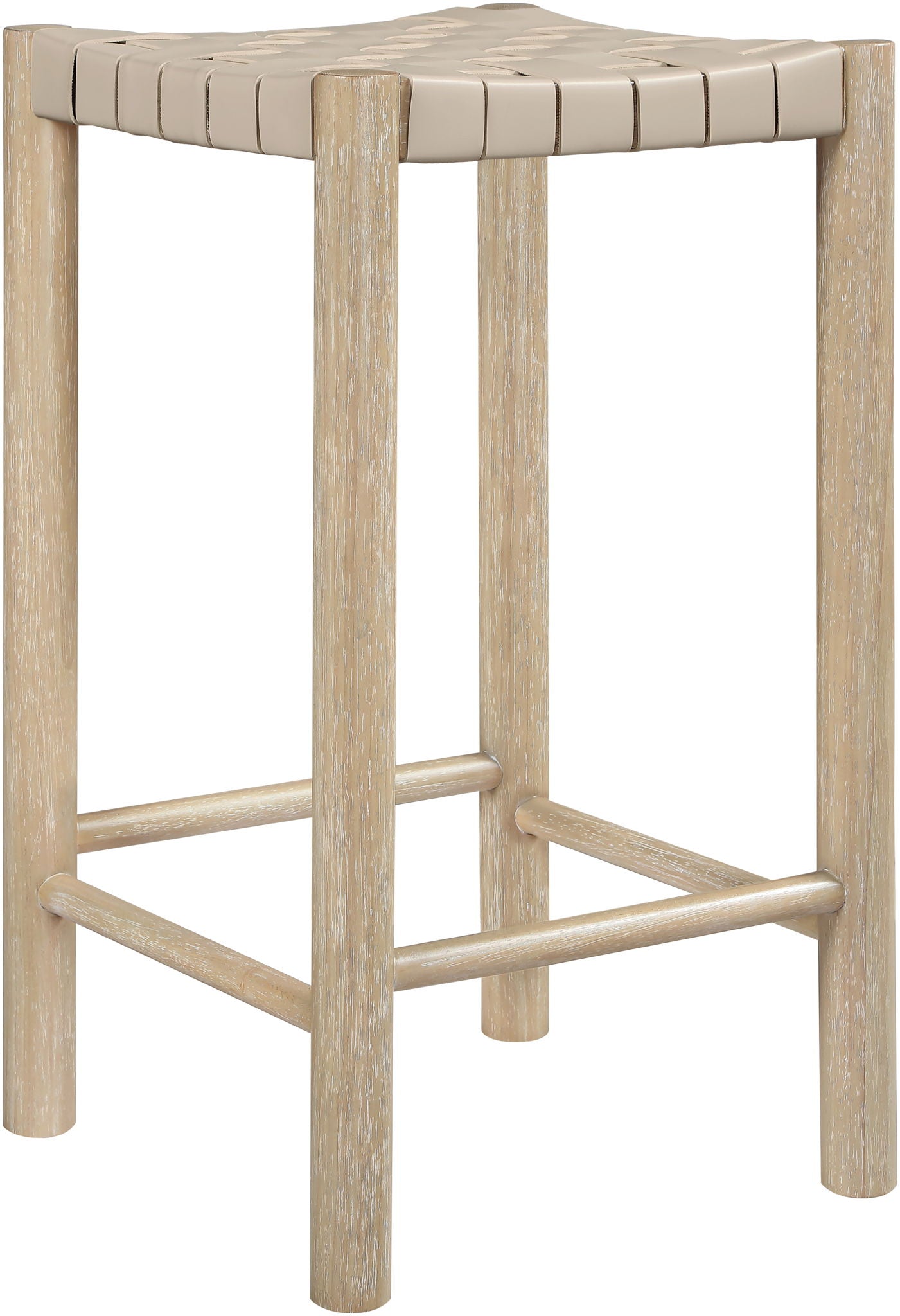 Entwine - Vegan Leather Upholstered Backless Counter Stool - Painted Natural