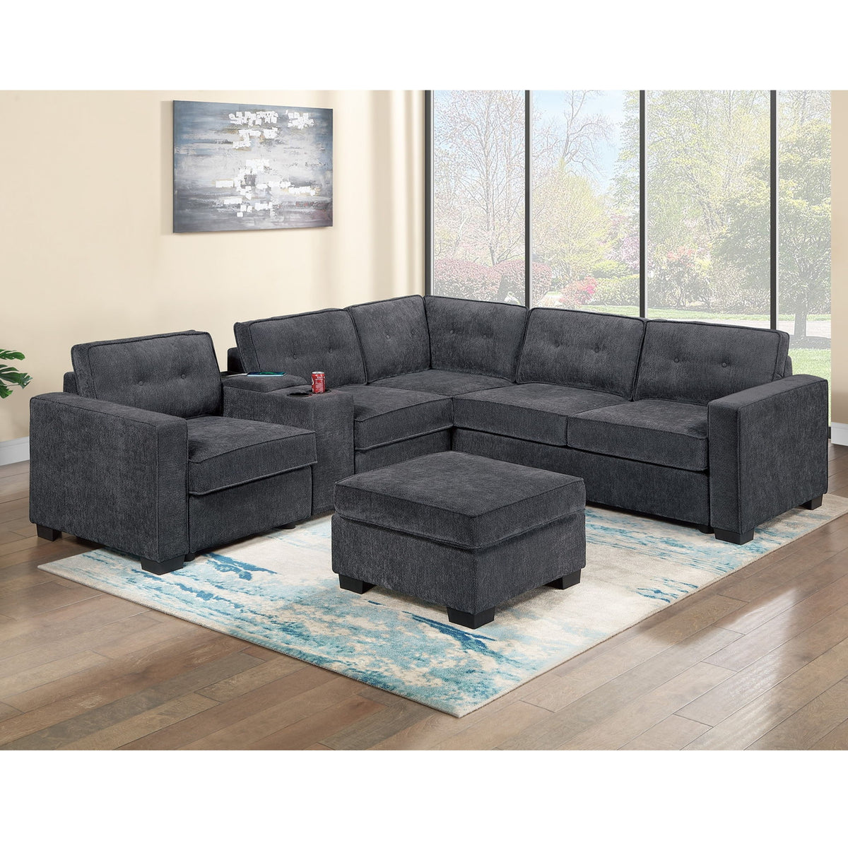 Sectional Set With Reversible Loveseat, USB Console, Corner Wedge & Ottoman