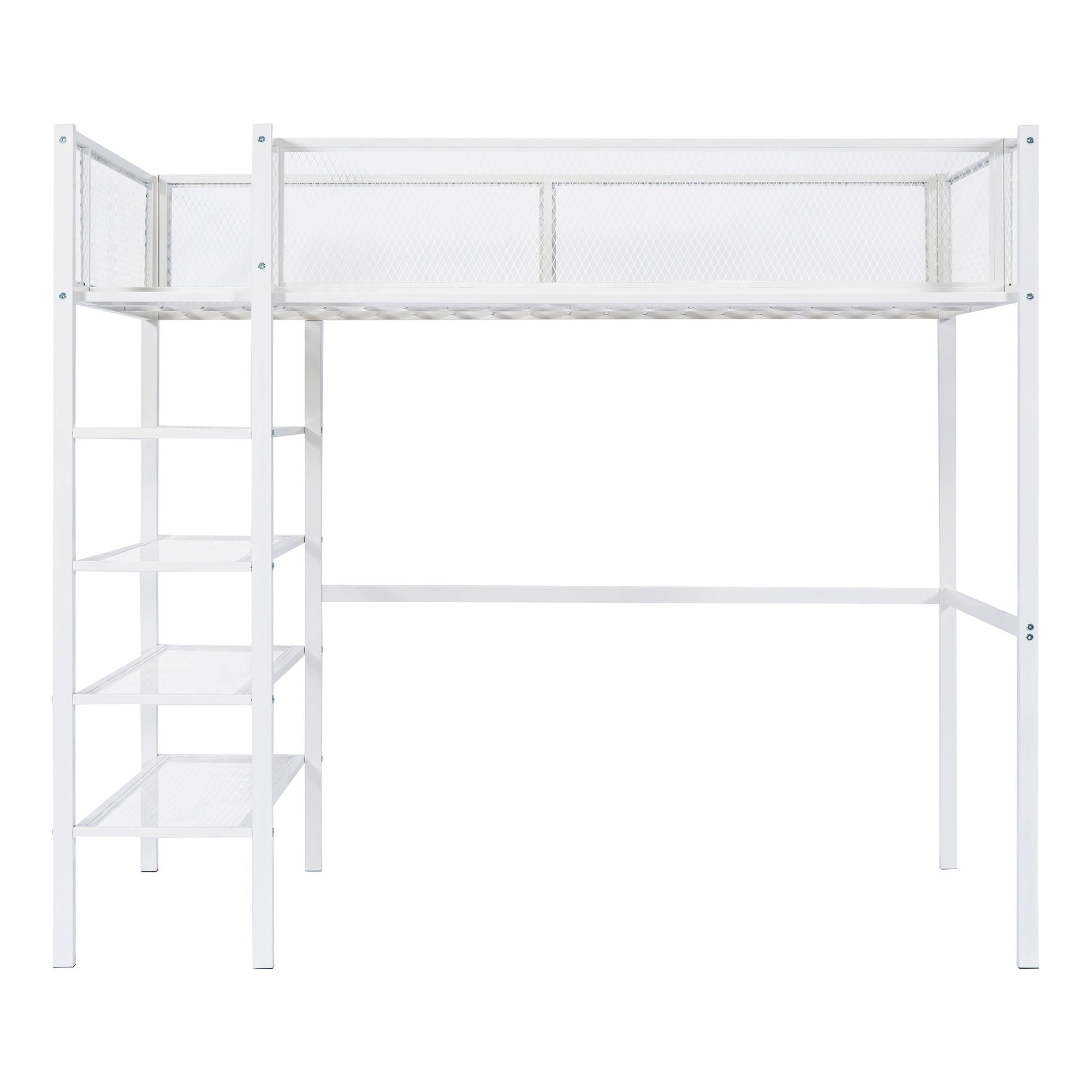 Loft Bed With 4 Tier Shelves And Storage