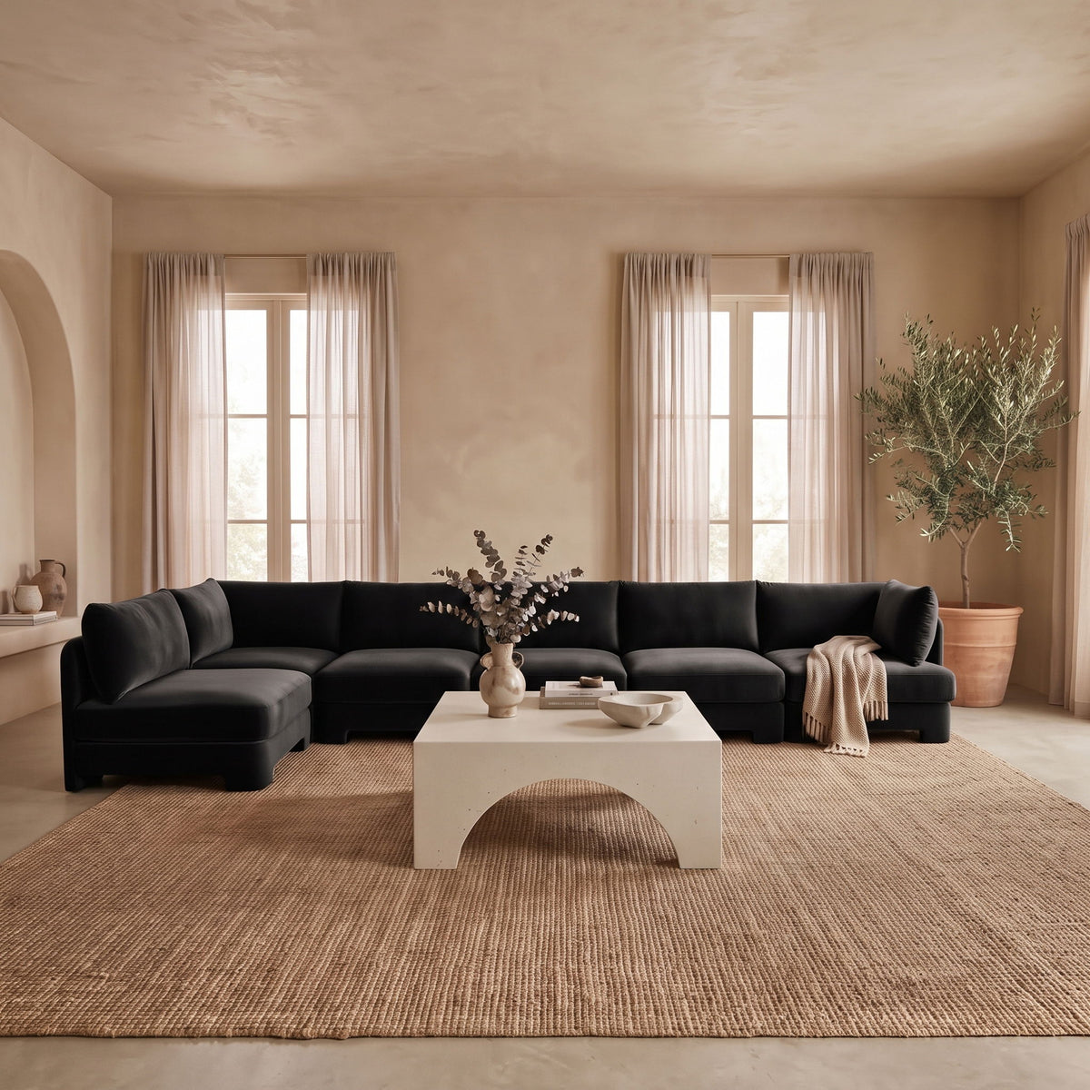 Hammond - Velvet Performance Fabric Upholstered 6 Piece L-Shaped Armless Sectional