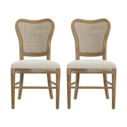 Classic Retro Dining Chair (Set of 2) With Rattan Backrest - Dark Brown / Beige