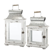 Wooden Candle Lantern Decorative, Hurricane Lantern Holder Decor For Indoor Outdoor, Home Garden Wedding - White