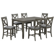7 Piece Dining Room Furniture, Counter Height Table And 6 Chairs Set - Gray