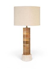 Orenda - Mango Wood Base And Linen Textured Fabric Shade Table Lamp - Travertine / Natural