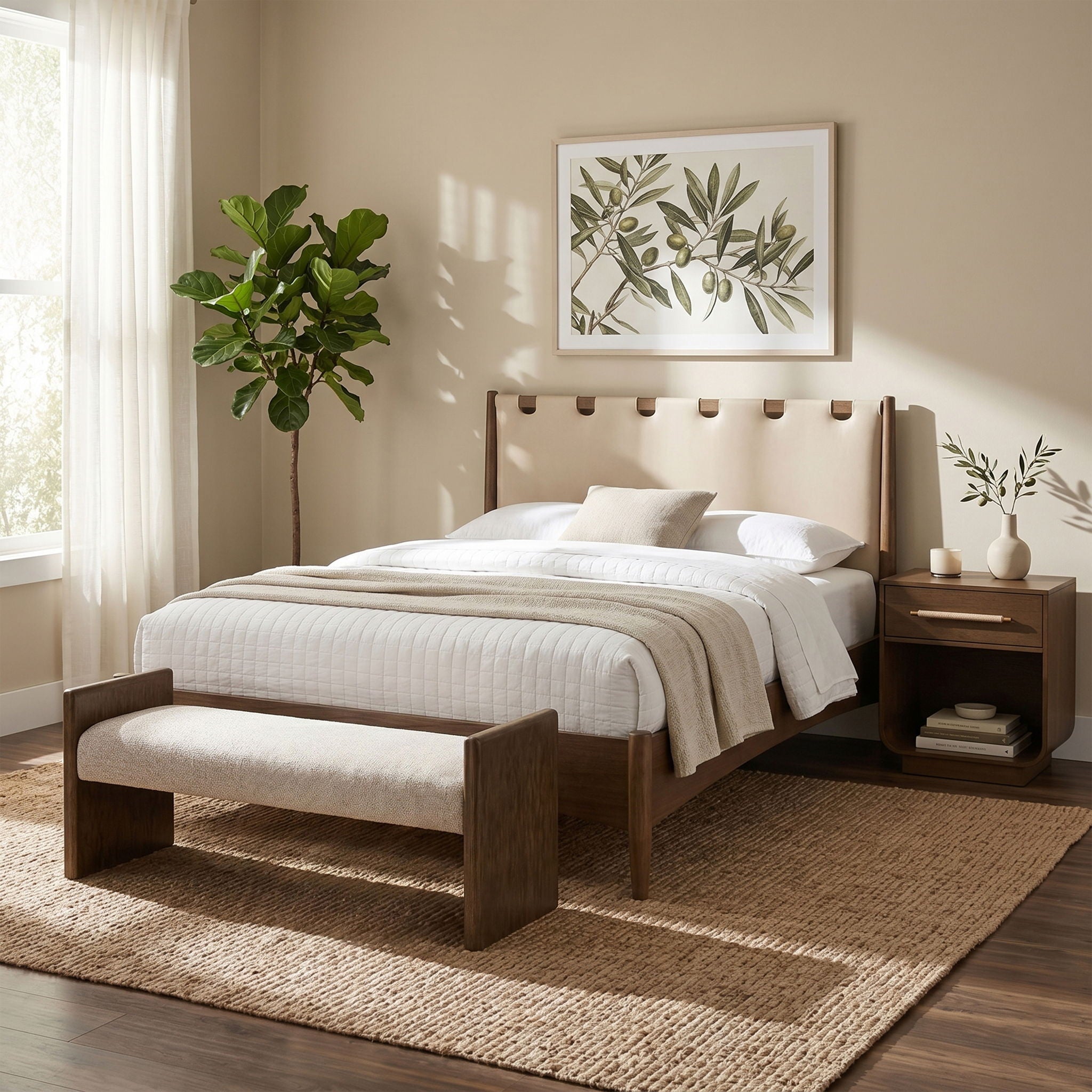 Hickory - Fabric Upholstered Bench - Brown Frame