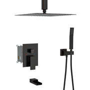 Modern Shower System With Waterfall Tub Spout, 12" Ceiling Mount Square Shower